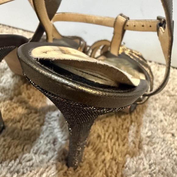 Kate Spade Shoes Womens Size 9.5 Silver Glitter Strappy High Heel Sandals Italy - Picture 5 of 9